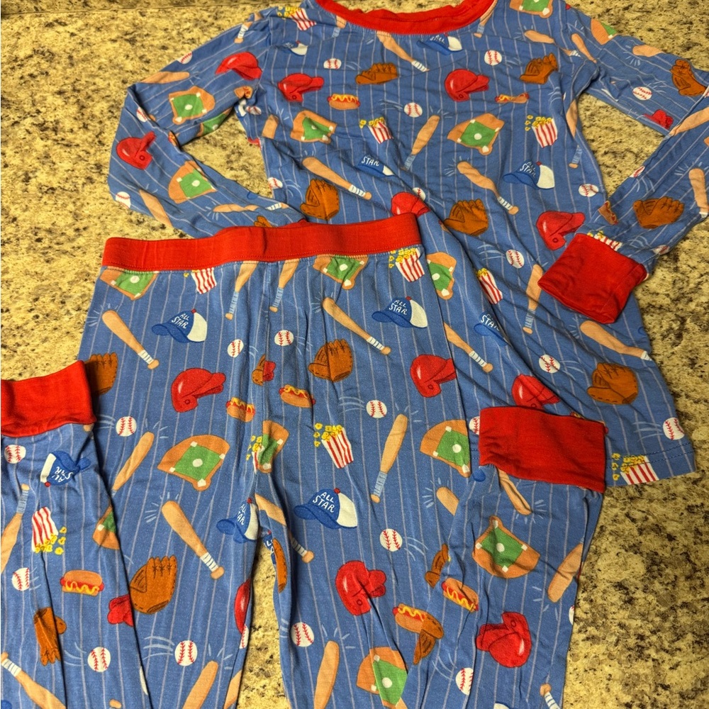 Little Sleepies size 7/8 long sleeved baseball pajamas